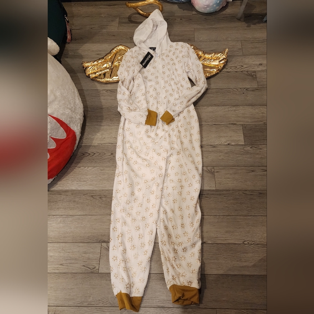 White and Gold Angel Onesie with Hood
